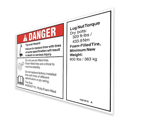 1261816 / 1261816Gt Oem Genie Decal Danger - Notice Tirespecs S120 - 125 Z135