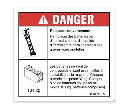 214867Fr / 214867Frgt Oem Genie Decal Danger-Tip-Over Batt 4047(Fr)