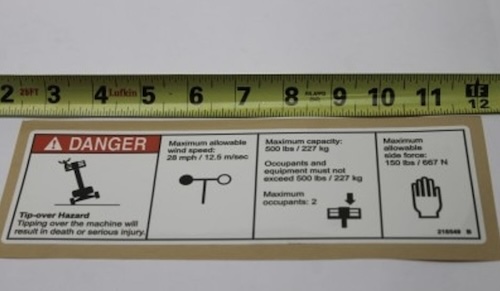 218549 / 218549Gt Oem Genie Cap Danger Decal