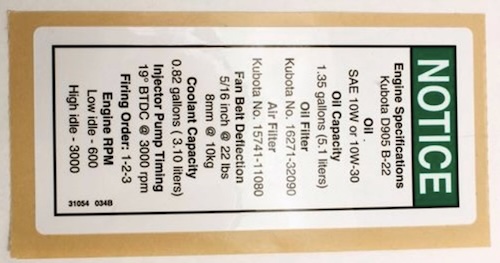 31054 / 31054Gt Oem Genie Decal Notice Kubota Die.Specs