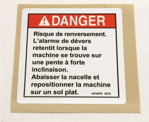 44768Fr / 44768Frgt Oem Genie Decal Danger Tip-Over