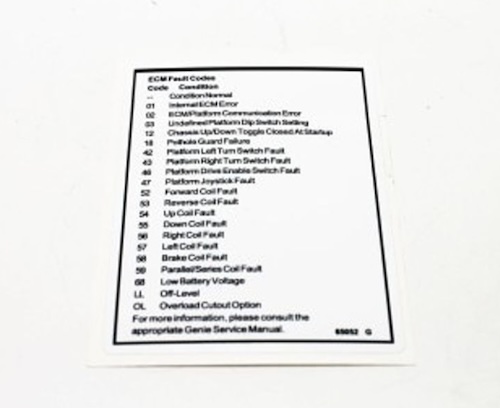 65052 / 65052Gt Oem Genie Gr-15 Label Decals (Fault Codes)