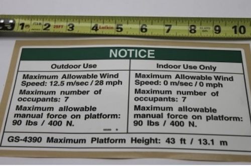 65283 / 65283Gt Oem Genie Decal Notice Side Force Aus