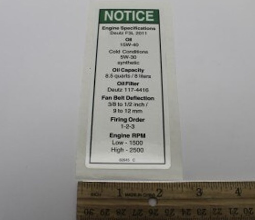 82645 / 82645Gt Oem Genie Decal Notice Deutz Eng Spec