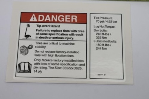 82677 / 82677Gt Oem Genie Decal Danger Label Tire Specs