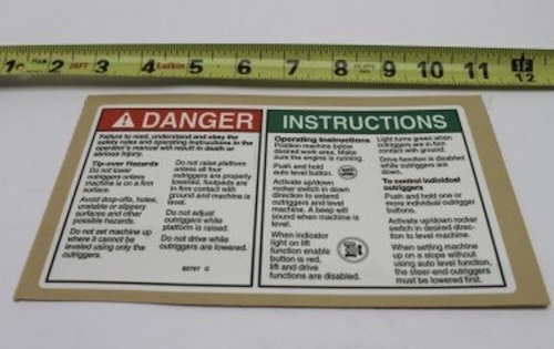 82757 / 82757Gt Oem Genie Decal Danger Outrigger Safety