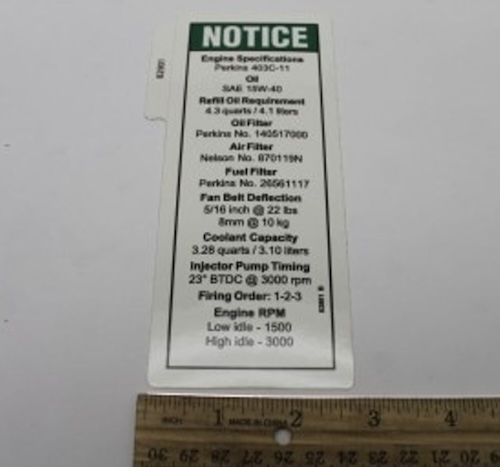 82901 / 82901Gt Oem Genie Decal Notice Perkins Engine Sp