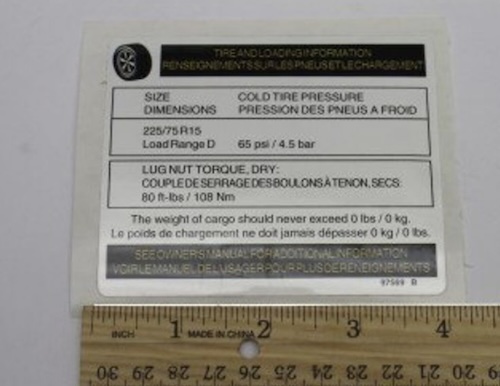 97569 / 97569Gt Oem Genie Decal Notice Tire Specs Tz50