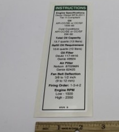 97576 / 97576Gt Oem Genie Decal Notice Deutz Eng Specst2