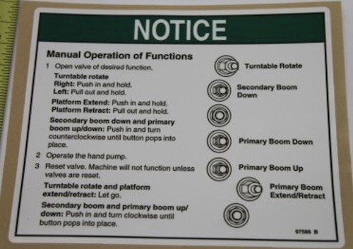 97586 / 97586Gt Oem Genie Decal Notice Manual Oper Tz50