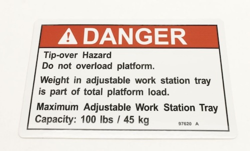 97620 / 97620Gt Oem Genie Decal Danger Max Cap Adj Tray