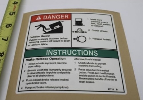 97712 / 97712Gt Oem Genie Decal Danger Brake Rel Safety