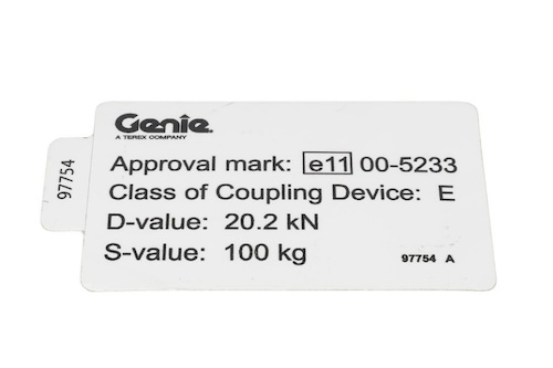 97754 / 97754Gt Oem Genie Decal Label Drawbar Cert Tz50