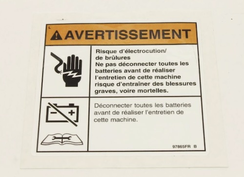 97865Fr / 97865Frgt Oem Genie Decal Warn Electro Hazard