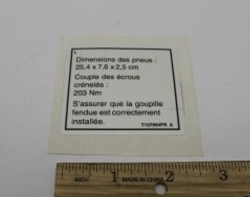 T107894Fr / T107894Frgt Oem Genie Decal Label Tire Spec Gr/Grc