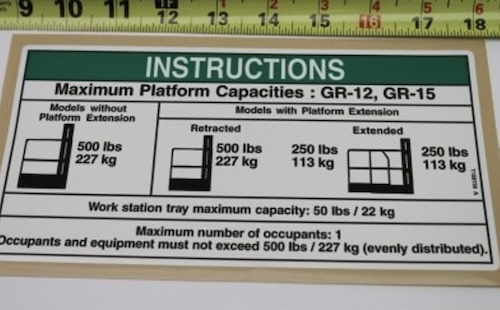 T108736 / T108736Gt Oem Genie Decal-Notice, Max Cap-500