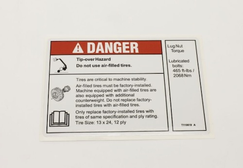 T110619 / T110619Gt Oem Genie Decal, Danger, Tip Over Tires