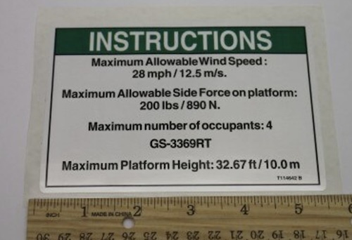 T114642 / T114642Gt Oem Genie Decal Notice Side Frc 3369 Ans